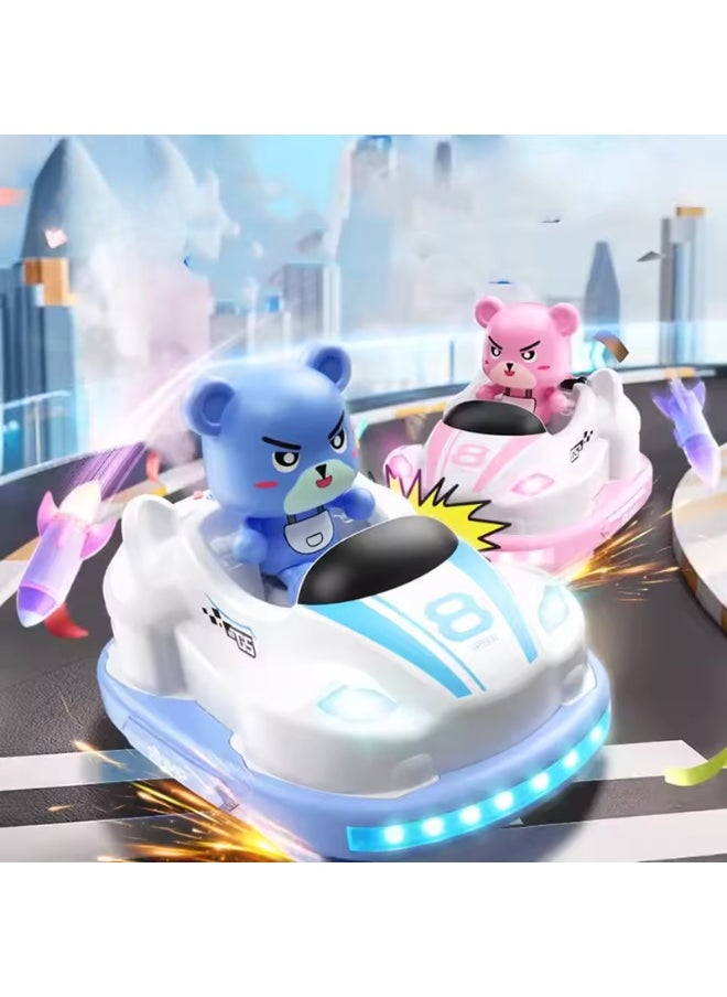 2-Pack Remote Control Battle Bumper Car Toys for Kids – Parent-Child Interactive Set with Spray, Lights, Music, and Ejecting Robot Function – Gift for Boys and Girls Age 3+ (Pink + Blue)