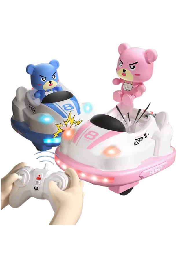 2-Pack Remote Control Battle Bumper Car Toys for Kids – Parent-Child Interactive Set with Spray, Lights, Music, and Ejecting Robot Function – Gift for Boys and Girls Age 3+ (Pink + Blue)