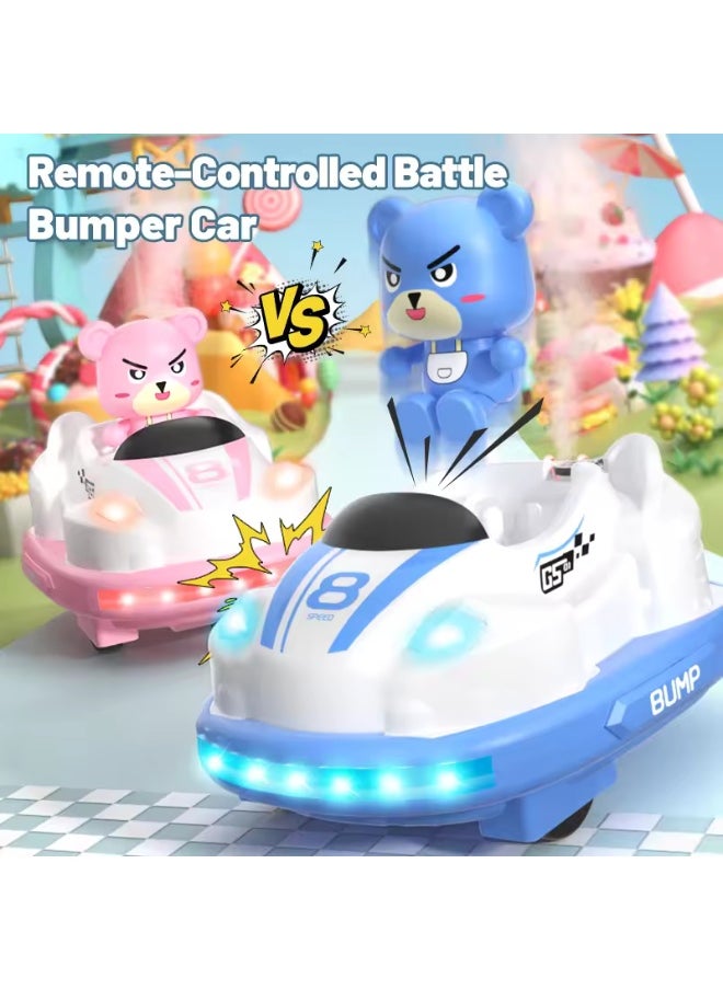 2-Pack Remote Control Battle Bumper Car Toys for Kids – Parent-Child Interactive Set with Spray, Lights, Music, and Ejecting Robot Function – Gift for Boys and Girls Age 3+ (Pink + Blue)