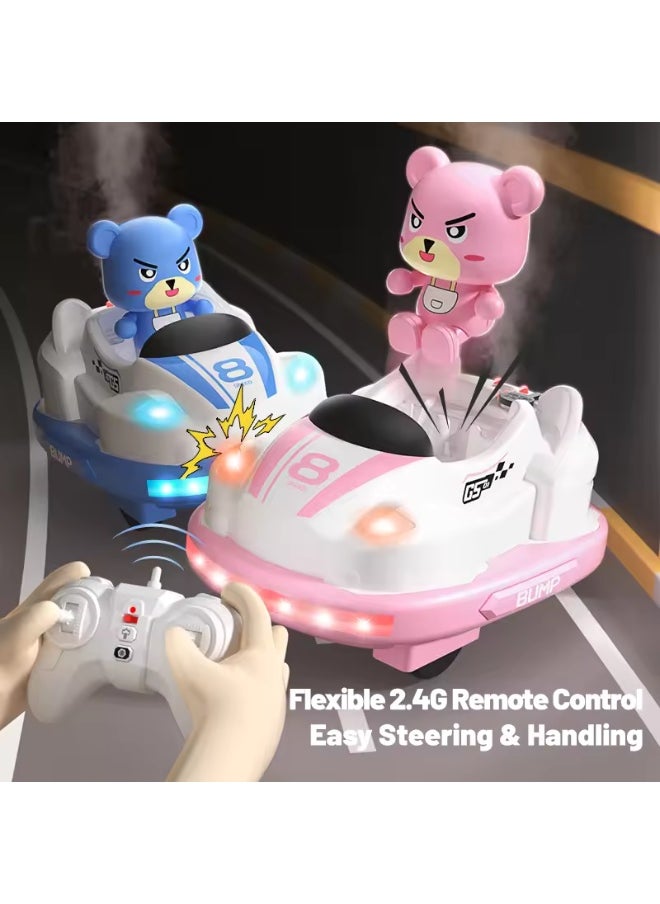 2-Pack Remote Control Battle Bumper Car Toys for Kids – Parent-Child Interactive Set with Spray, Lights, Music, and Ejecting Robot Function – Gift for Boys and Girls Age 3+ (Pink + Blue)