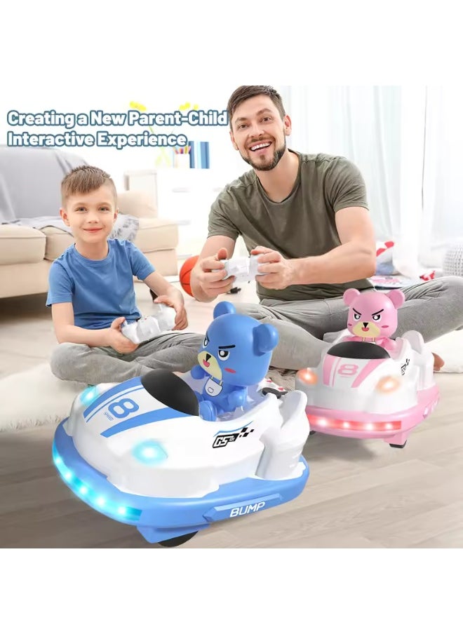 2-Pack Remote Control Battle Bumper Car Toys for Kids – Parent-Child Interactive Set with Spray, Lights, Music, and Ejecting Robot Function – Gift for Boys and Girls Age 3+ (Pink + Blue)