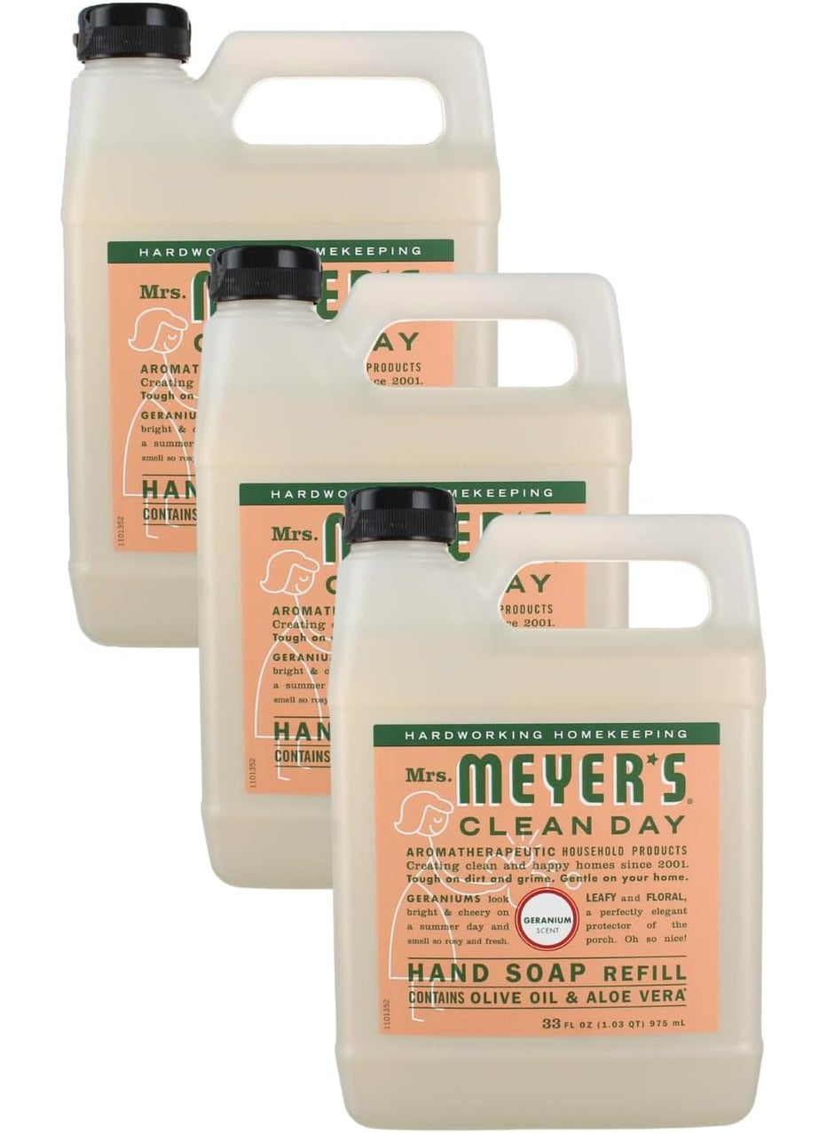 MRS MEYERS CLEAN DAY Organic Geranium Scent Liquid Hand Soap Refill Vegan 33 Ounces Pack Of 3