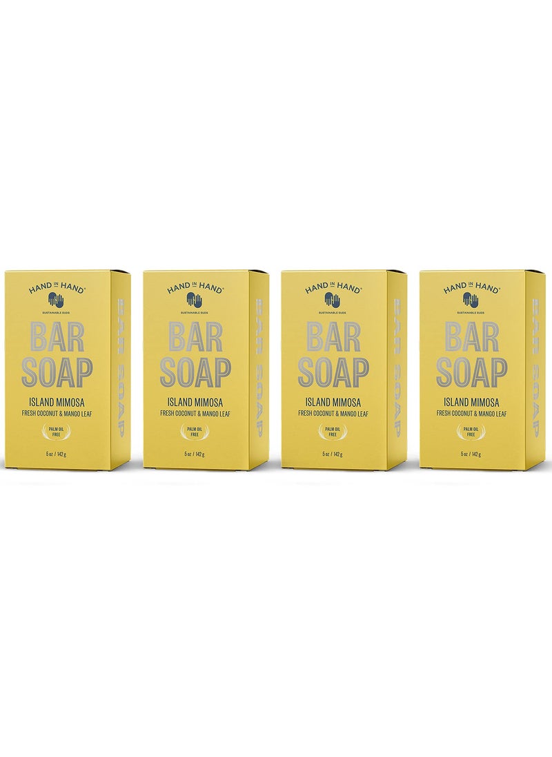 Hand in Hand Bar Soap Nourishing Cleanser For All Skin Types Organic Shea and Cocoa Butters 5 Ounce Fresh Coconut  Mango Leaf Island Mimosa Scent 4 Pack