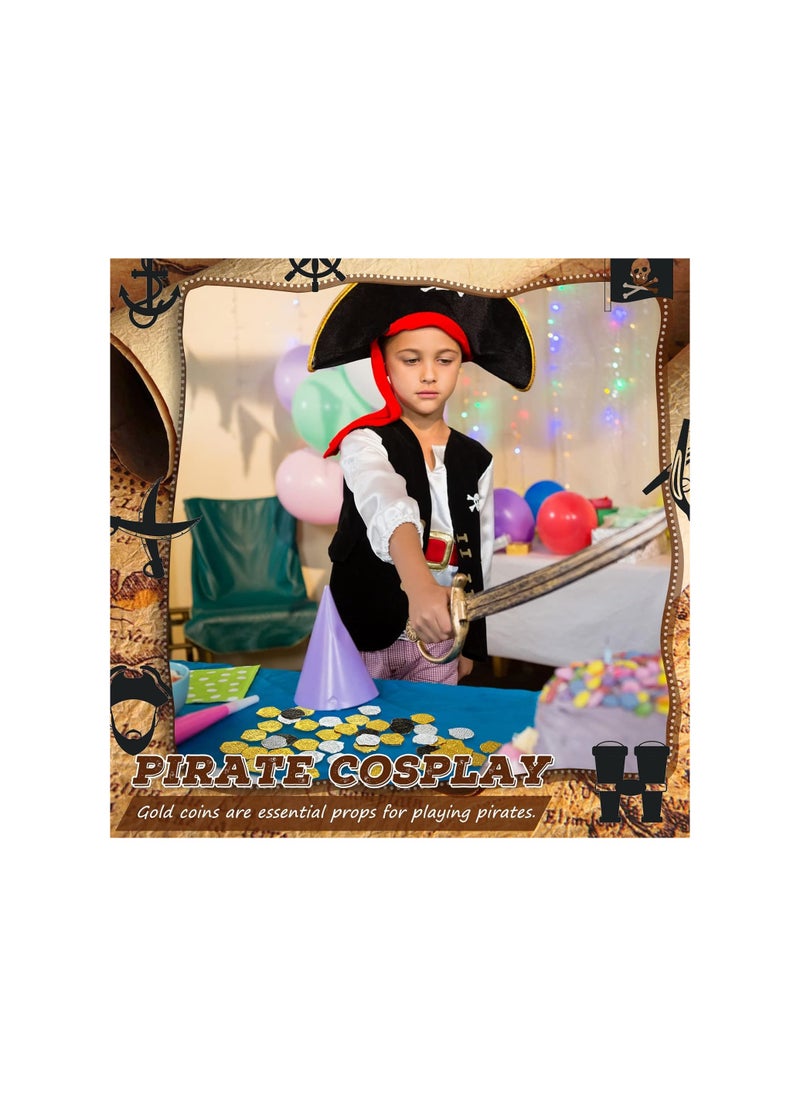 300 Pcs Pirate Gold Coins - Plastic Doubloons for Kids' Play, Treasure Chest Games, Party Bag Stuffers, Stage Props in Gold, Silver, and Bronze (Irregular)