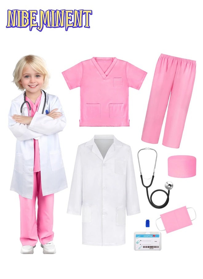 GIFTINBOX Doctor Costume for Kids Doctor Lab Coat for Kids Real Stethoscope, Girls Halloween Costumes for Kids age 3-11