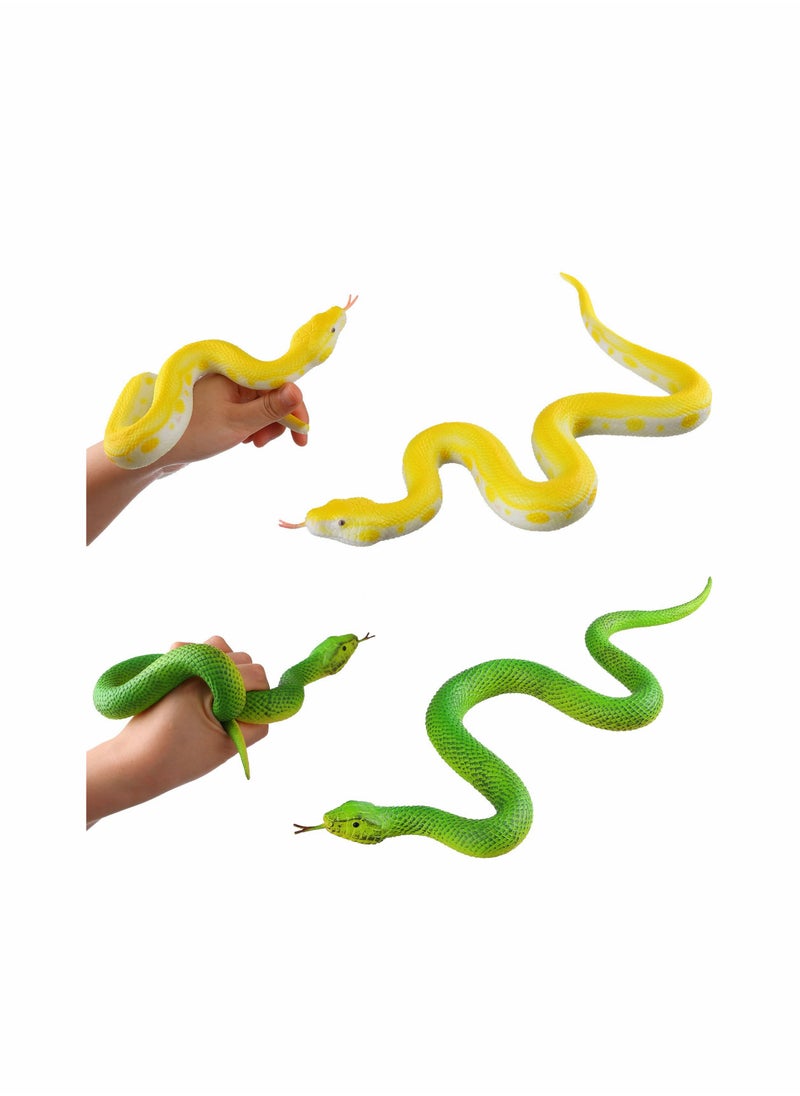Realistic Snake Model Toy 2Pcs Rubber Elastic Python Action Model Lifelike Snake Toy Figurines Prank Props Stress Relif Toys Educational Toys Birthday Gift for Kids