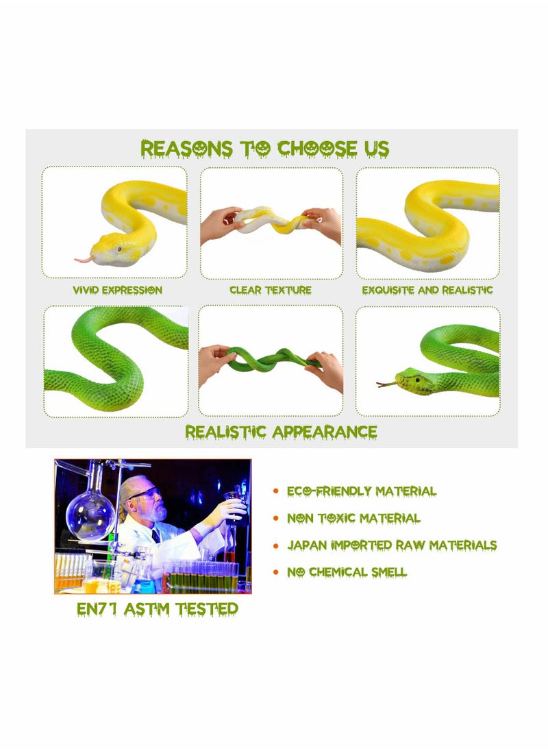 Realistic Snake Model Toy 2Pcs Rubber Elastic Python Action Model Lifelike Snake Toy Figurines Prank Props Stress Relif Toys Educational Toys Birthday Gift for Kids