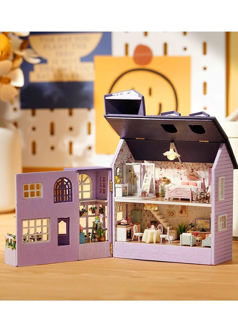 Dollhouse DIY Miniature Wooden Furniture Kit, Mini Handmade Doll House with LED, Furniture Kit 1:24 Scale Creative Doll House Toys for Adult Friend Lover Birthday Gift