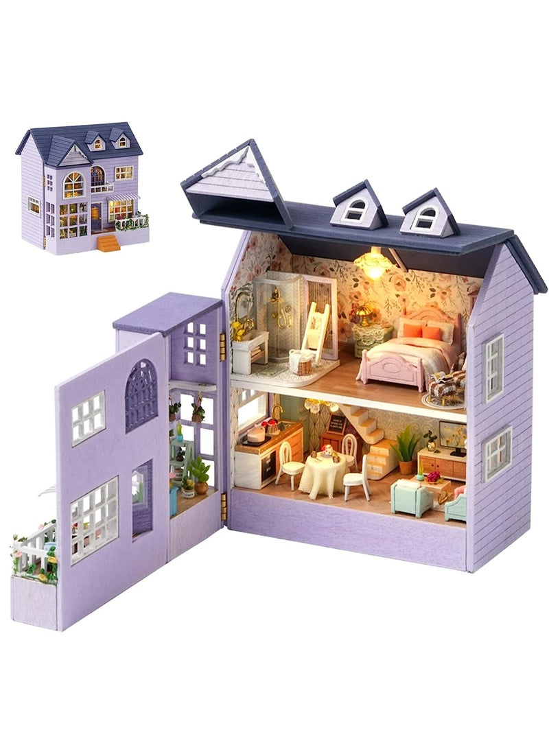 Dollhouse DIY Miniature Wooden Furniture Kit, Mini Handmade Doll House with LED, Furniture Kit 1:24 Scale Creative Doll House Toys for Adult Friend Lover Birthday Gift