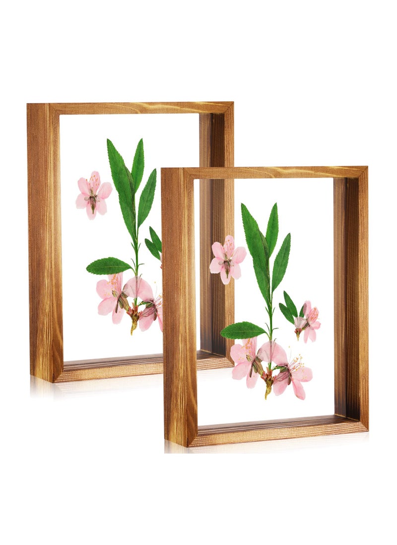 2 Pcs Rustic Floating Frames, Pressed Flower Display Frames Double-sided Acrylic Frames Wooden Plant Specimen Frames Double-sided Photo Display Herbarium Specimen Frames for Desktop