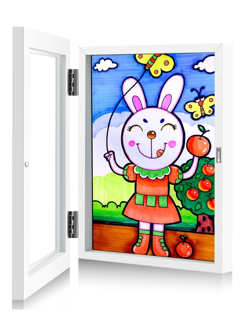 Kids Art Frames, Front Opening and Changeable Picture Display for A4 Art-Work, Storage Frames, Crafts, Drawing, Hanging Art, 8.3x11.8 (White, 1 Pack)