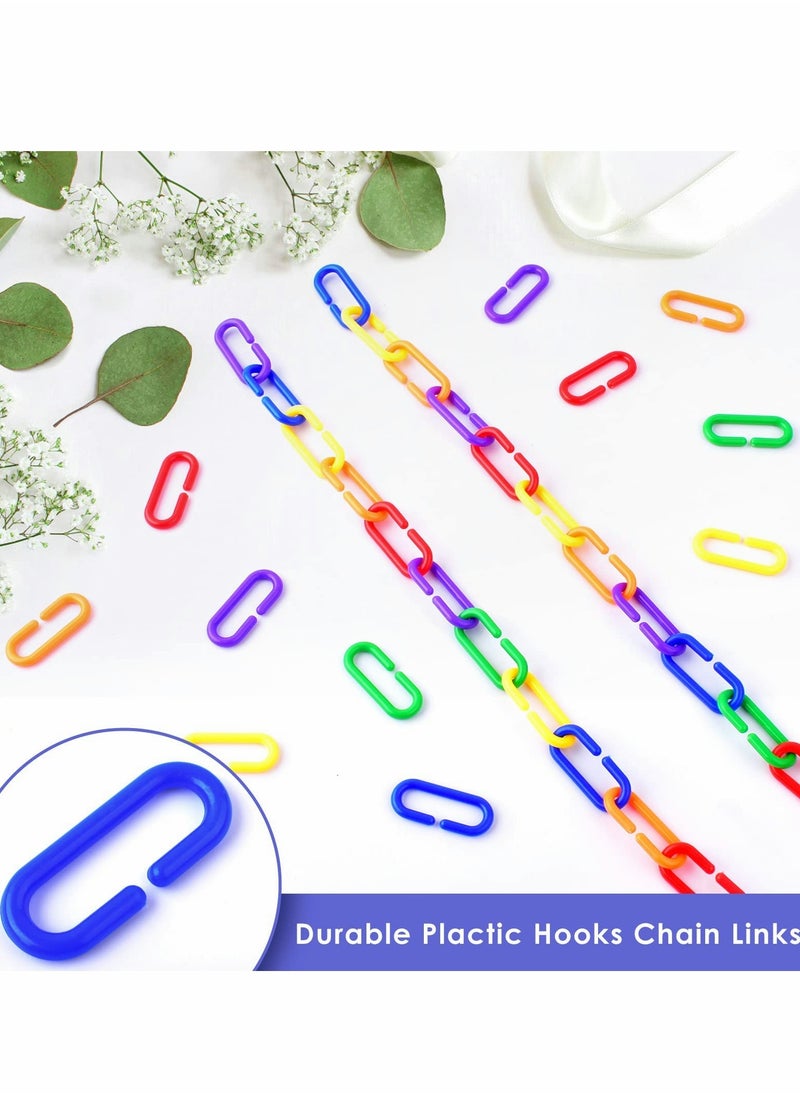 Plastic Chain Links for Birds, 200PCS Mix Color Rainbow DIY C-Clips Chains Hooks Swing Climbing Cage Toys