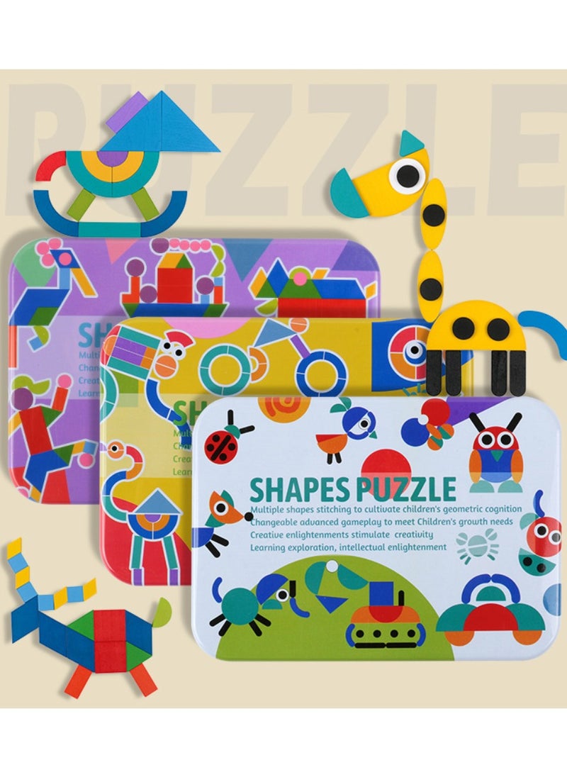 Iron box Montessori fun shape jigsaw puzzle baby early education toy children jigsaw puzzle girl boy