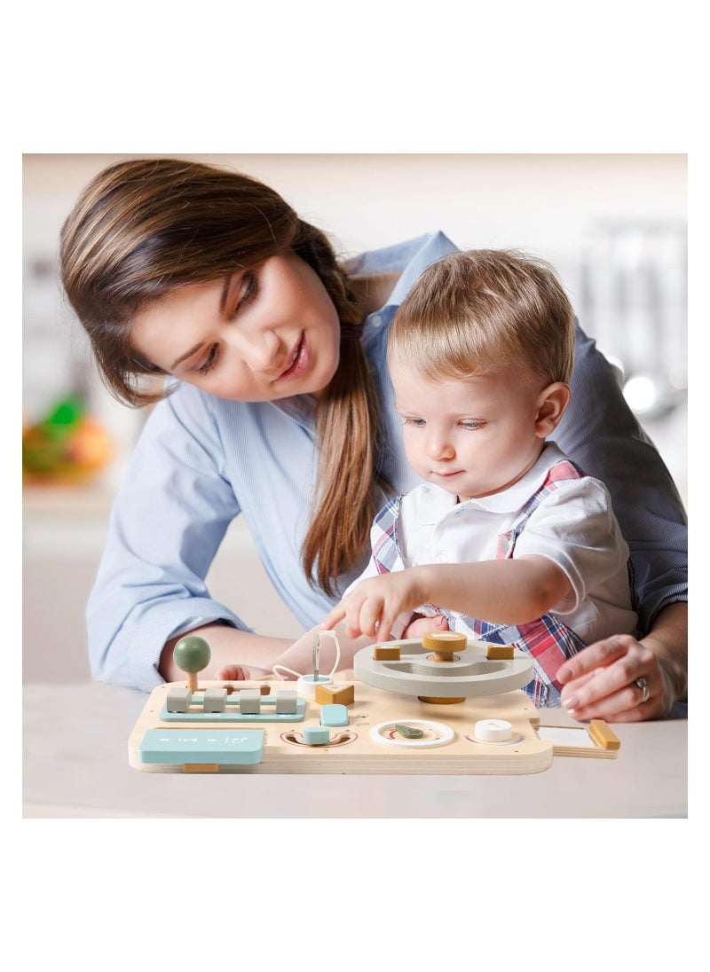 Montessori Wooden Car Steering Wheel Busy Board for Toddlers, Sensory Activity Toy to Enhance Fine Motor Skills and Educational Play, Perfect Gift for Kids.