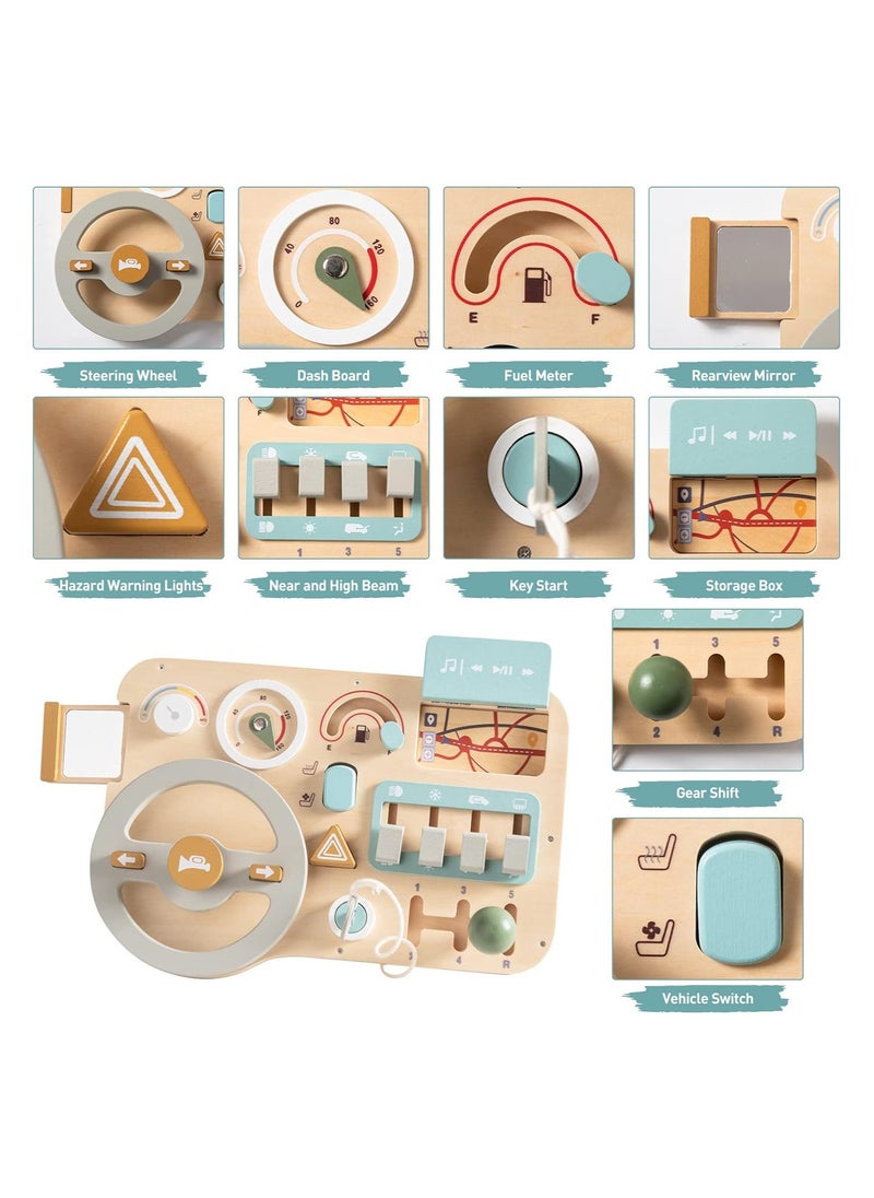 Montessori Wooden Car Steering Wheel Busy Board for Toddlers, Sensory Activity Toy to Enhance Fine Motor Skills and Educational Play, Perfect Gift for Kids.