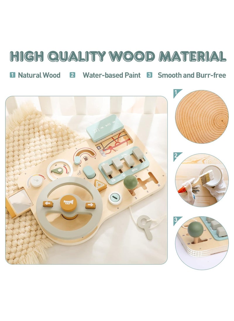 Montessori Wooden Car Steering Wheel Busy Board for Toddlers, Sensory Activity Toy to Enhance Fine Motor Skills and Educational Play, Perfect Gift for Kids.