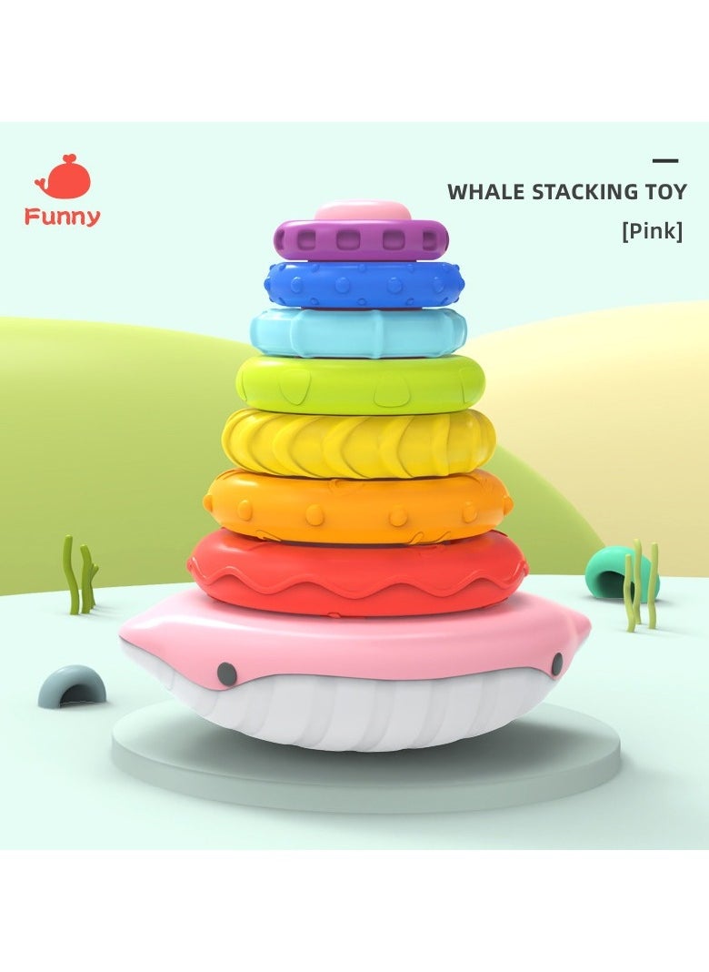 Whale Stacking Toy, Includes 7 Unique Rings, Montessori Development, Baby Toy, Gift for 1 Year Old Boys  Girls, Ages 0-6+, 9, 10, 12, 18+ Months (Pink))