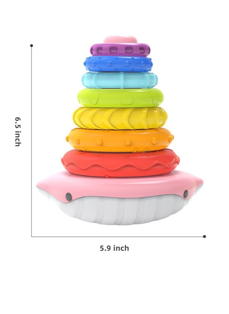 Whale Stacking Toy, Includes 7 Unique Rings, Montessori Development, Baby Toy, Gift for 1 Year Old Boys  Girls, Ages 0-6+, 9, 10, 12, 18+ Months (Pink))