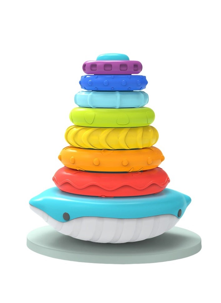 Whale Stacking Toy, Includes 7 Unique Rings, Montessori Development, Baby Toy, Gift for 1 Year Old Boys  Girls, Ages 0-6+, 9, 10, 12, 18+ Months (Blue))