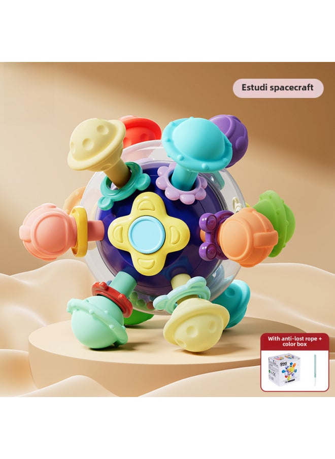 Manhattan Atomic Ball Baby Toy 0-1 Year Old Puzzle Early Education Baby 3 To 6 Months Grasp Training 4 Grinding Gum-Color:Manhattan Soft Rubber Ball Blue 【color Box Anti-loss Rope】】