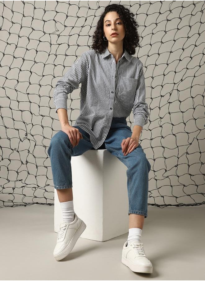 Women Oversized Fit Striped Casual Shirt