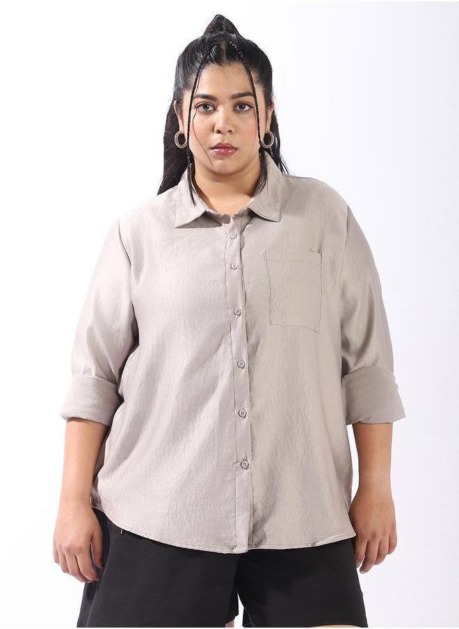 Women Comfort Boxy Textured Satin Casual Shirt