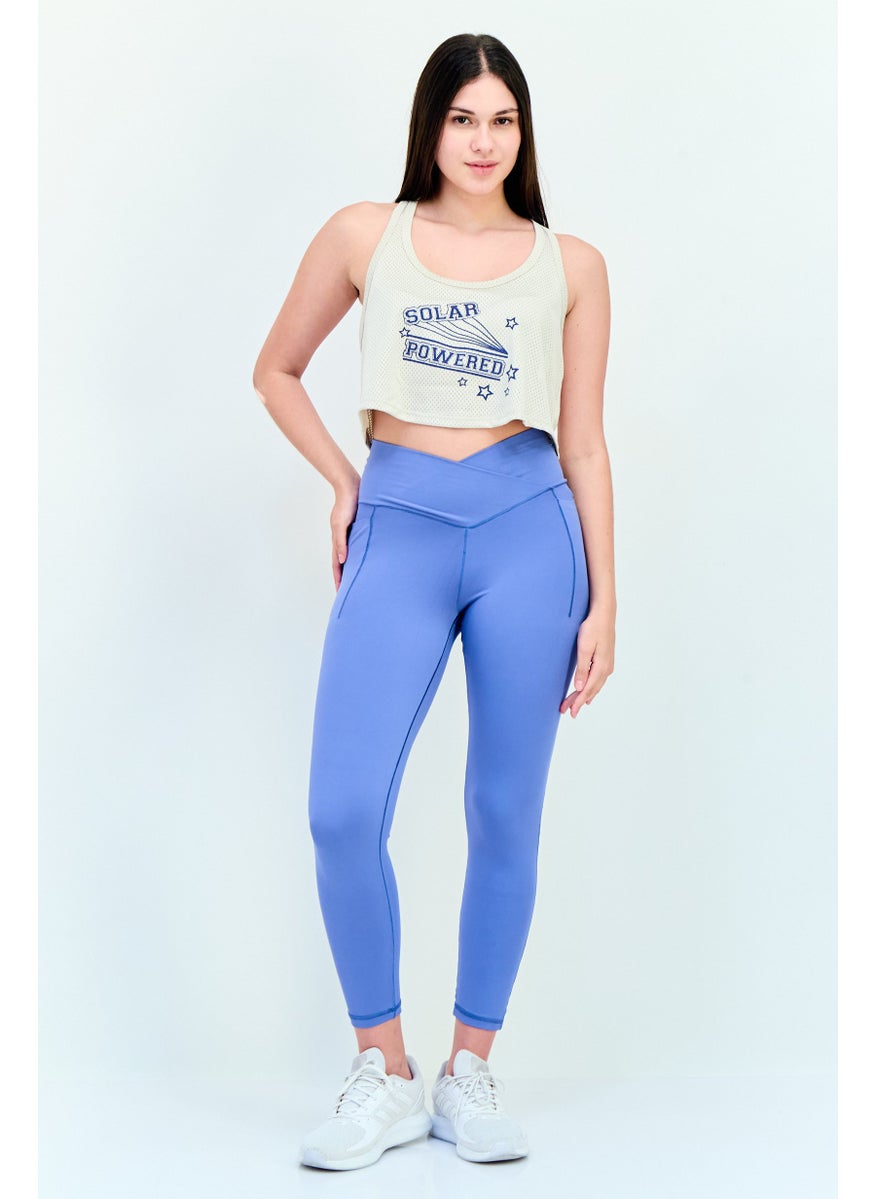 Offline by Aerie Women Scoop Neck Sleeveless Graphic Printed Cropped Tank Top, Beige