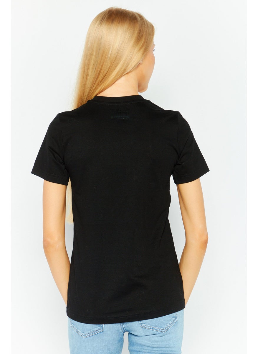 Women Crew Neck Short Sleeve Graphic Top, Black