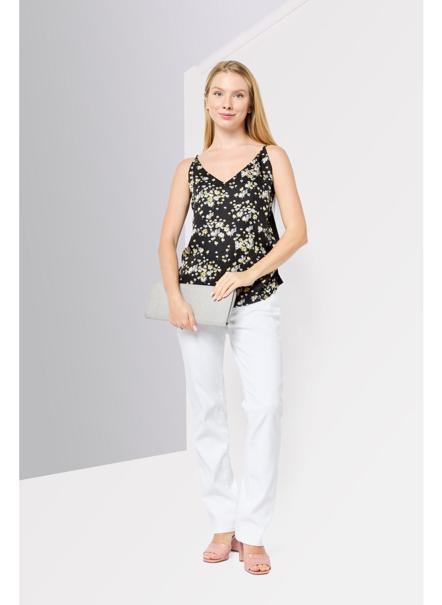 Women V-Neck Sleeveless Floral Print Tank Top, Multicolor