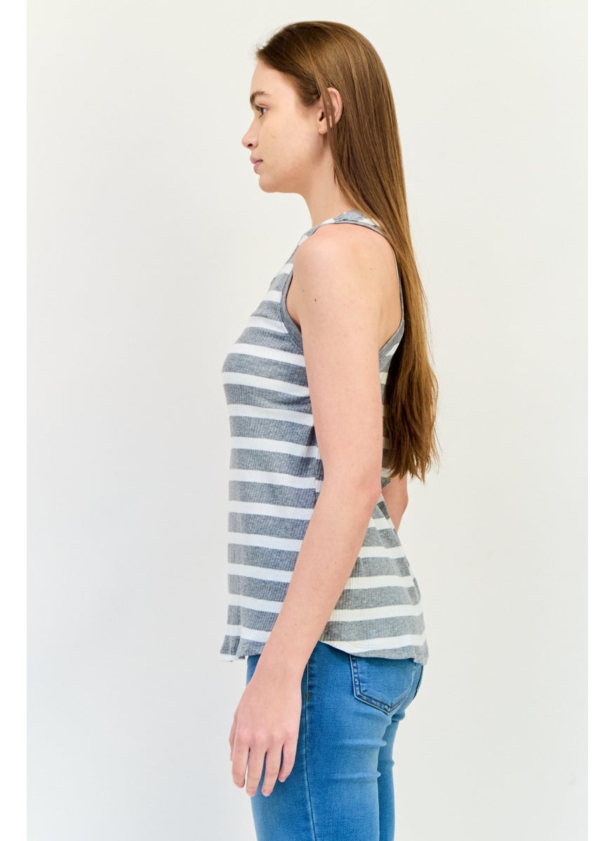 Women Scoop Neck Stripe Tank Top, Multicolor