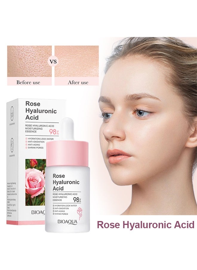 Rose Hyaluronic Acid，98% Moisturizing Essence Facial Serum Hydration Shrink Pores Anti-Oxidation Nourishes 30ml