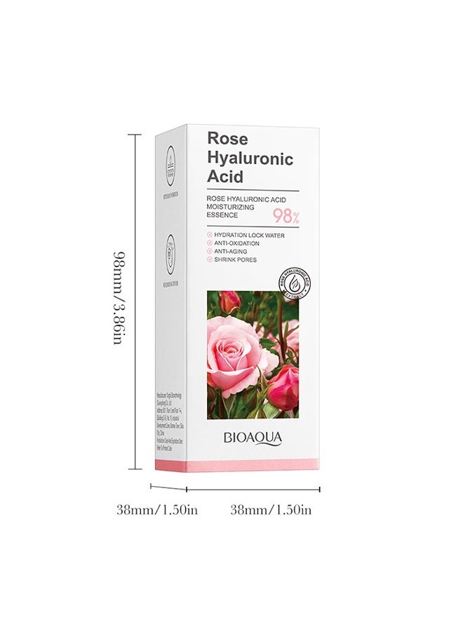 Rose Hyaluronic Acid，98% Moisturizing Essence Facial Serum Hydration Shrink Pores Anti-Oxidation Nourishes 30ml