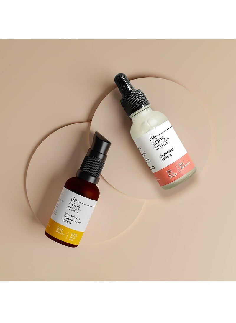 Deconstruct Skin Brightening Duo | 10% Vitamin C & 0.5% Ferulic Acid and 2% Alpha Arbutin & 5% Niacinamide | For All Skin Types | 30 ml each | Pack of 2