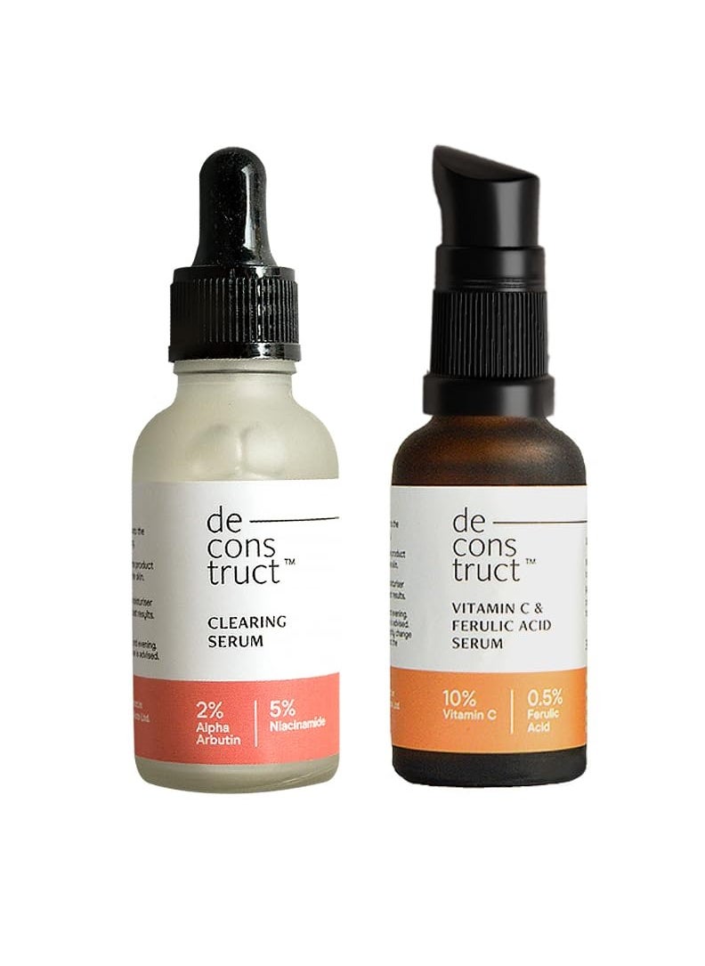 Deconstruct Skin Brightening Duo | 10% Vitamin C & 0.5% Ferulic Acid and 2% Alpha Arbutin & 5% Niacinamide | For All Skin Types | 30 ml each | Pack of 2