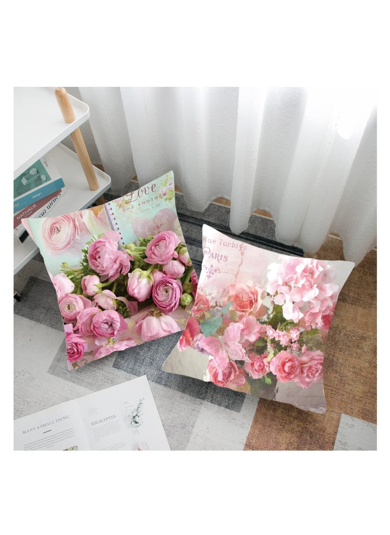 Floral Shabby Chic Throw Pillow Cover, 18 x 18 Inch Decorative Cushion Cases for Home Decor in Spring & Summer