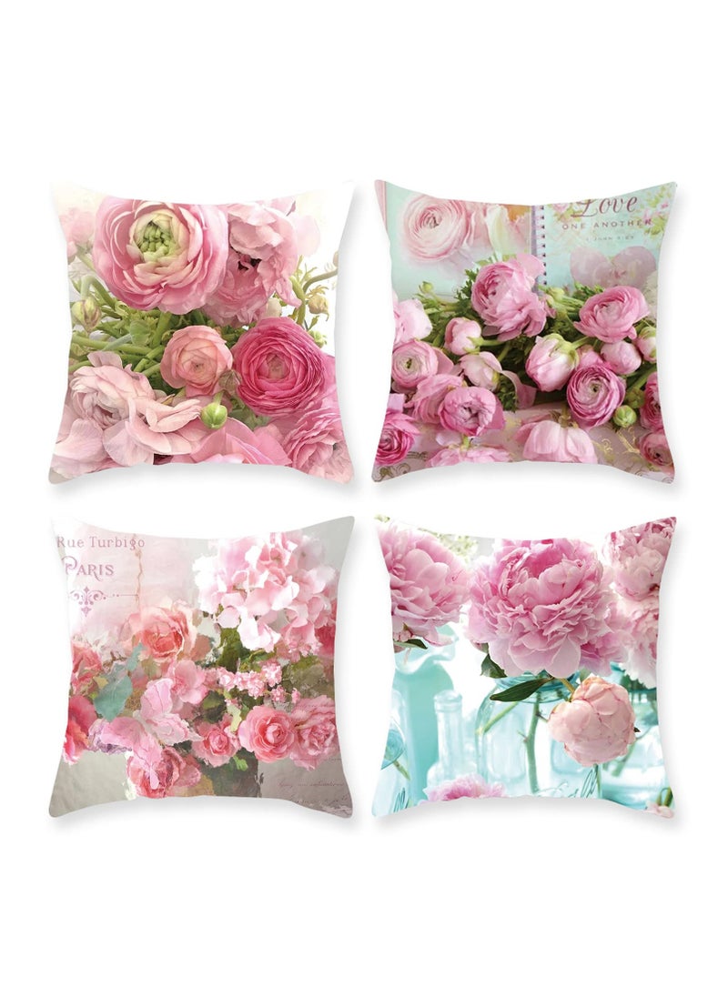 Floral Shabby Chic Throw Pillow Cover, 18 x 18 Inch Decorative Cushion Cases for Home Decor in Spring & Summer
