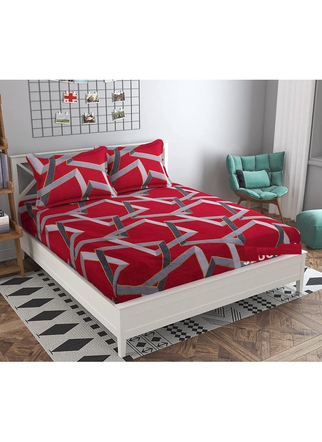Gurnoor Queen Size Elastic Fitted Double Bedsheets With 2 Pillow Covers Multicolor Microfiber