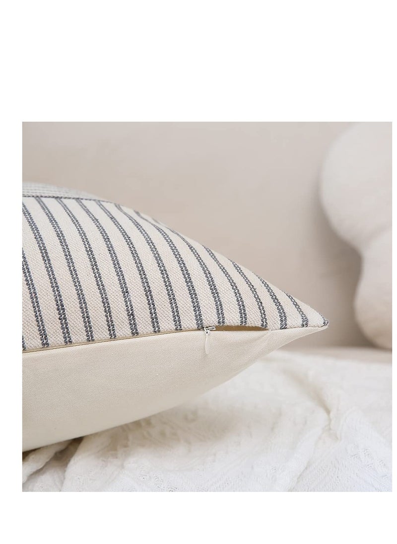 Grey and Beige Patchwork Farmhouse Throw Pillow Covers 18 x 18 Inch, Pack of 4 Striped Linen Decorative Pillow Case for Sofa Couch Chair Bedroom Modern DecorGrey