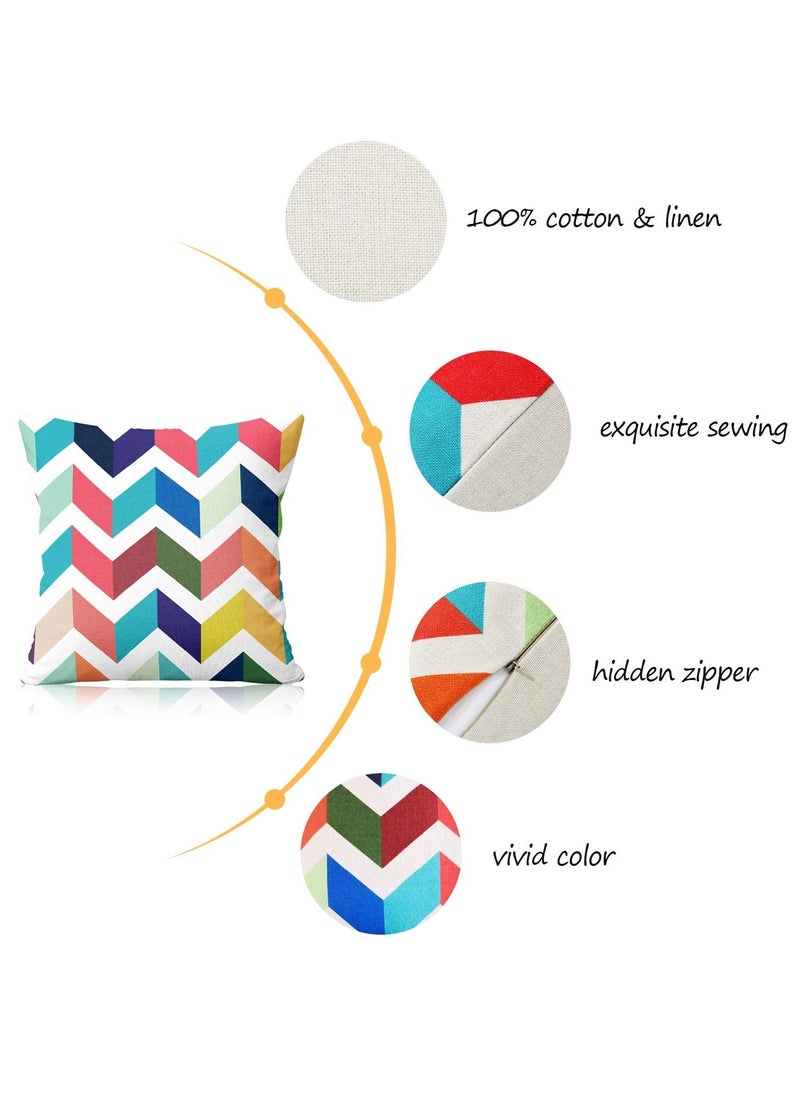 KASTWAVE 18x18 Inch Colorful Geometric Retro Linen Cushion Covers - 4-Piece Set for Home Decoration, Perfect for Living Room and Bedroom, Ideal New Year Pillowcases (45x45 cm)