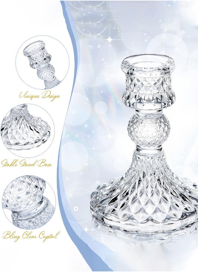 Glass Candlestick Holders Set 3Pcs Clear Glass Candlestick Holder Crystal Decorative Candle Stand Centerpiece Taper Candle Holders, Clear Glass Candle Holders for Wedding, Festival, Party  Festival