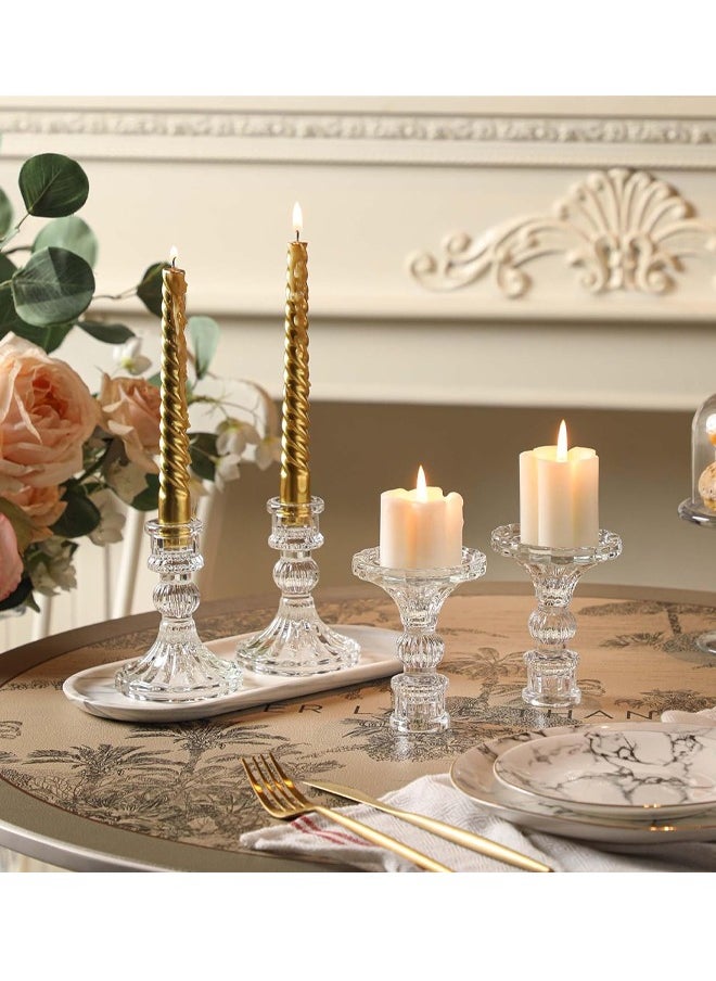Glass Candlestick Holders Set 3Pcs Clear Glass Candlestick Holder Crystal Decorative Candle Stand Centerpiece Taper Candle Holders, Clear Glass Candle Holders for Wedding, Festival, Party  Festival