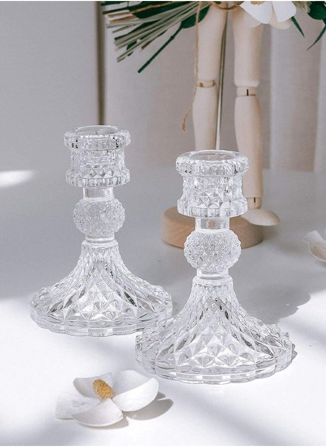 Glass Candlestick Holders Set 3Pcs Clear Glass Candlestick Holder Crystal Decorative Candle Stand Centerpiece Taper Candle Holders, Clear Glass Candle Holders for Wedding, Festival, Party  Festival
