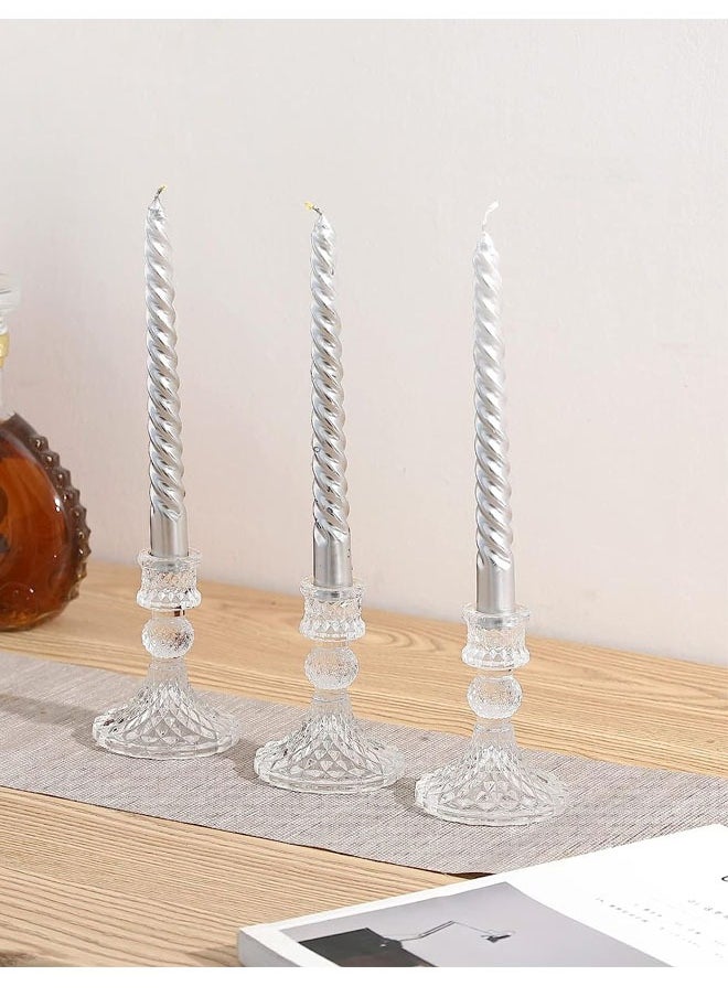 Glass Candlestick Holders Set 3Pcs Clear Glass Candlestick Holder Crystal Decorative Candle Stand Centerpiece Taper Candle Holders, Clear Glass Candle Holders for Wedding, Festival, Party  Festival