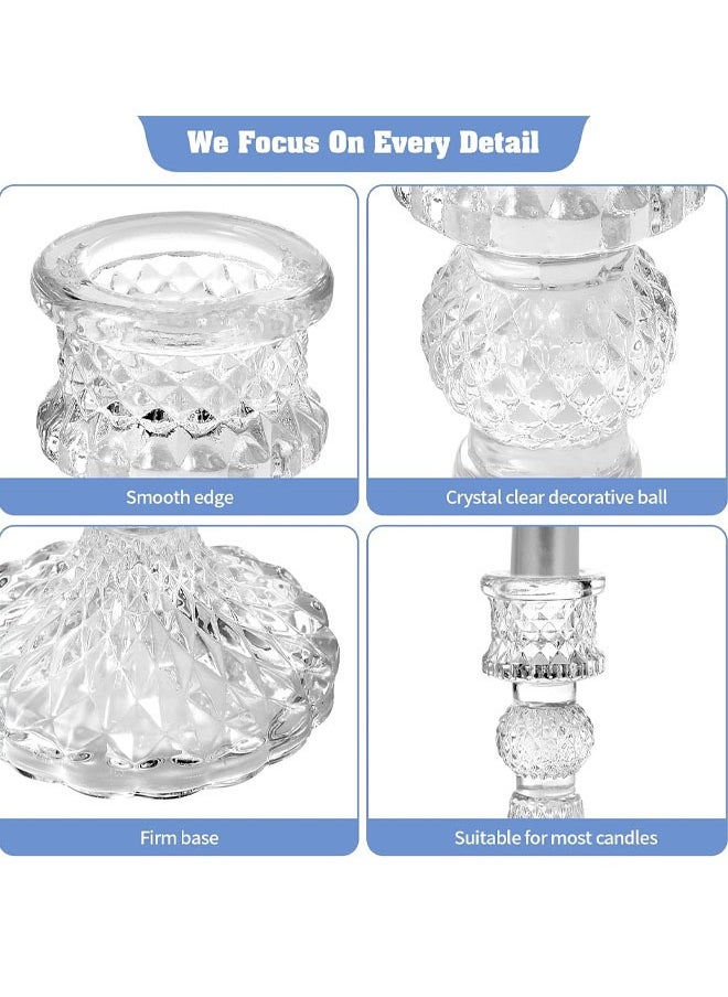 Glass Candlestick Holders Set 3Pcs Clear Glass Candlestick Holder Crystal Decorative Candle Stand Centerpiece Taper Candle Holders, Clear Glass Candle Holders for Wedding, Festival, Party  Festival