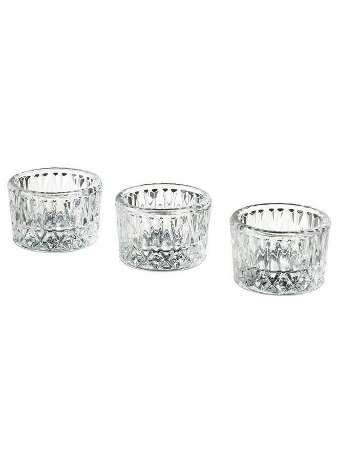 Tealight holder, clear glass/patterned, 4 cm