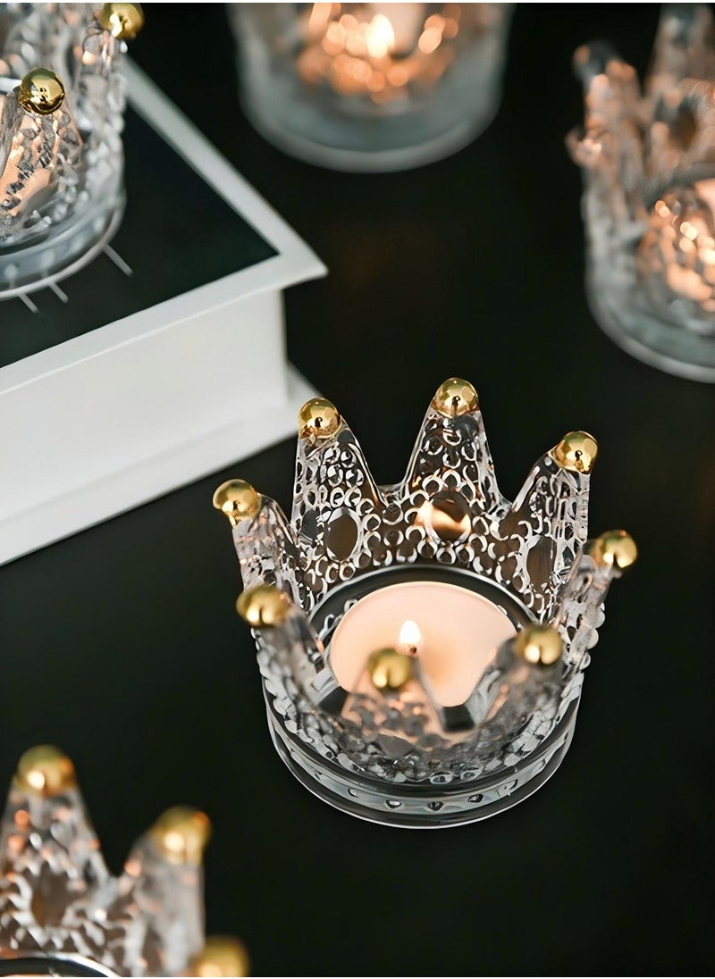 Votive Candle Holders Set Of 6 Crown Glass Tealight Candle Holder For Wedding Party And Home Decor