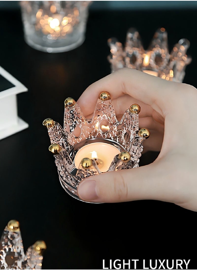 Votive Candle Holders Set Of 6 Crown Glass Tealight Candle Holder For Wedding Party And Home Decor