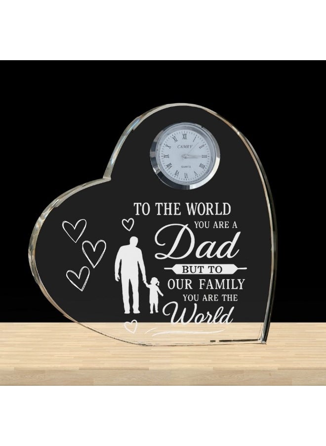 Fathers Day Heart-Shaped Crystal Glass Clock Keepsake|Elegant Display For Home&Office|Thoughtful Gift For Fathers Day|Son&Daughter Gift To Father