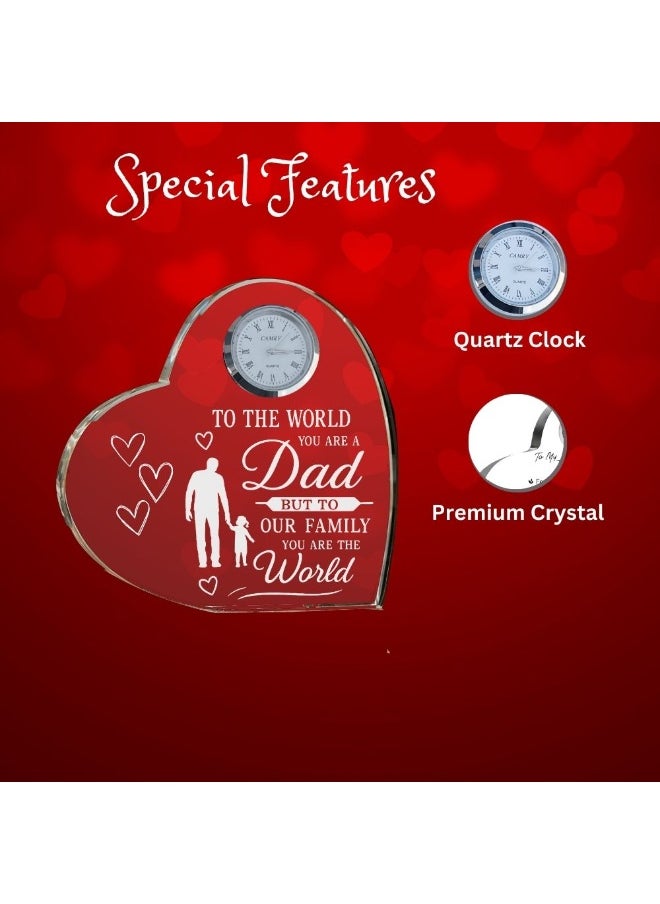 Fathers Day Heart-Shaped Crystal Glass Clock Keepsake|Elegant Display For Home&Office|Thoughtful Gift For Fathers Day|Son&Daughter Gift To Father