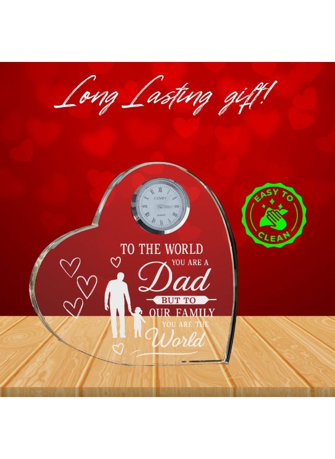 Fathers Day Heart-Shaped Crystal Glass Clock Keepsake|Elegant Display For Home&Office|Thoughtful Gift For Fathers Day|Son&Daughter Gift To Father
